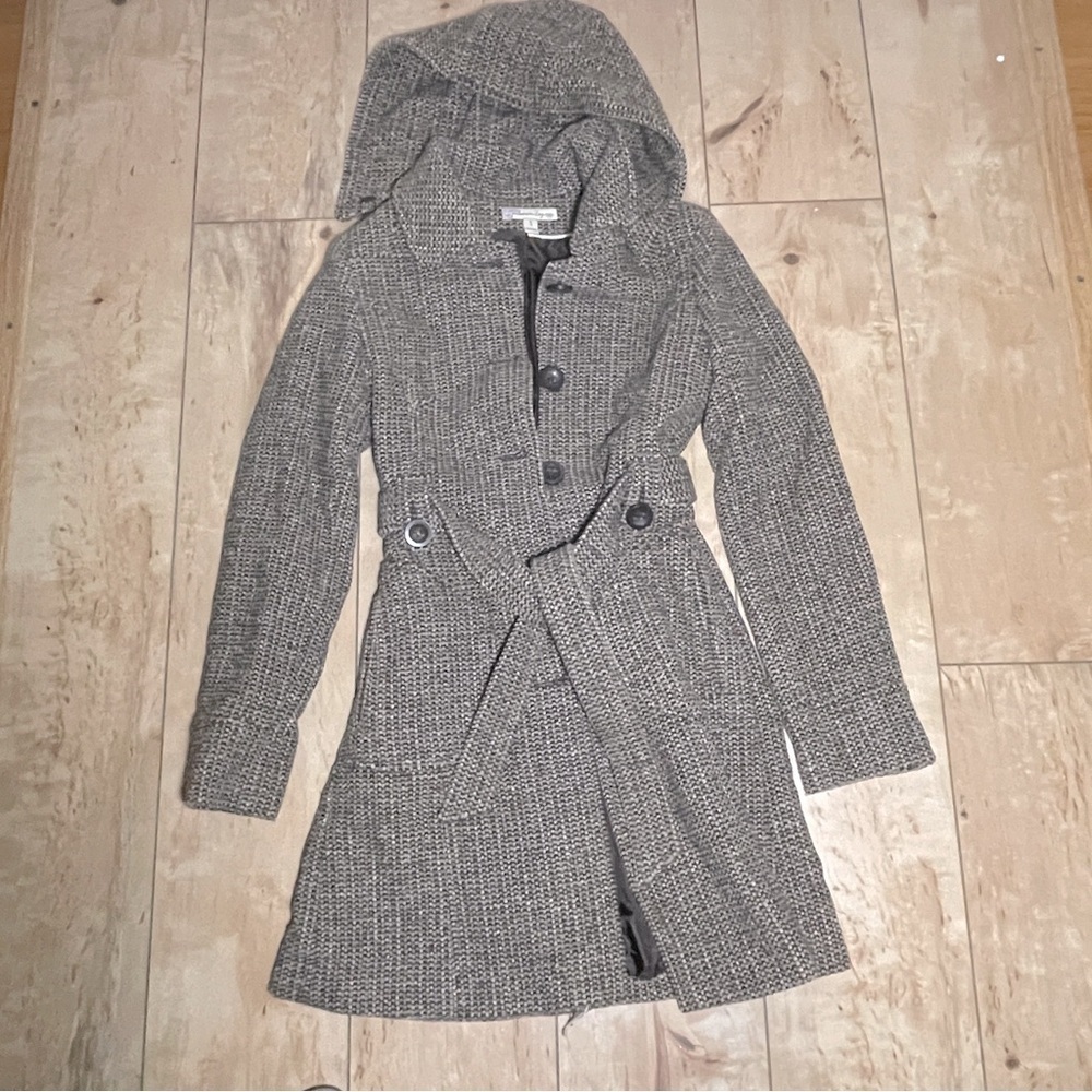 Dark Academia houndstooth Wool blend coat women’s size small, brown cream